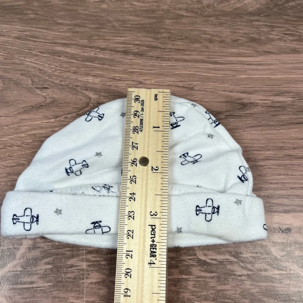 Carter's Luvable Friends Beanie Hat Baby NB 0-3M Blue White Monkey Airplane 3pk
